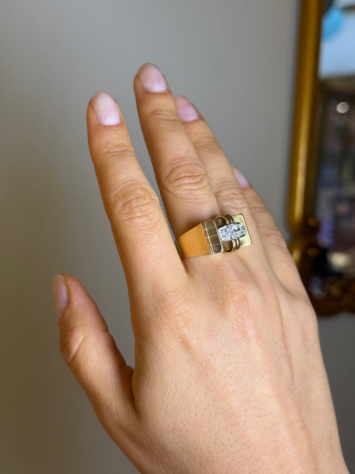 Bague Tank or jaune et diamants 1950s