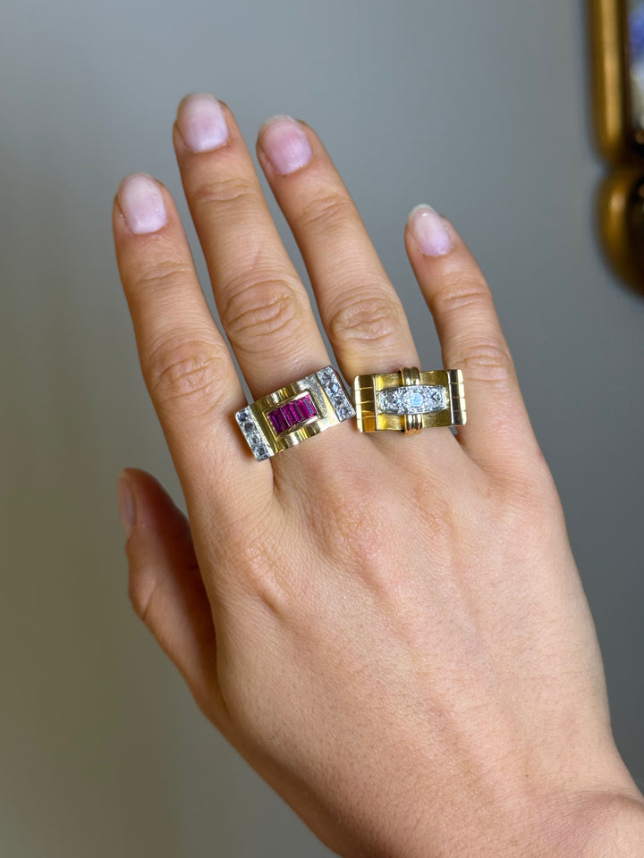 Bague Tank or jaune et diamants 1950s