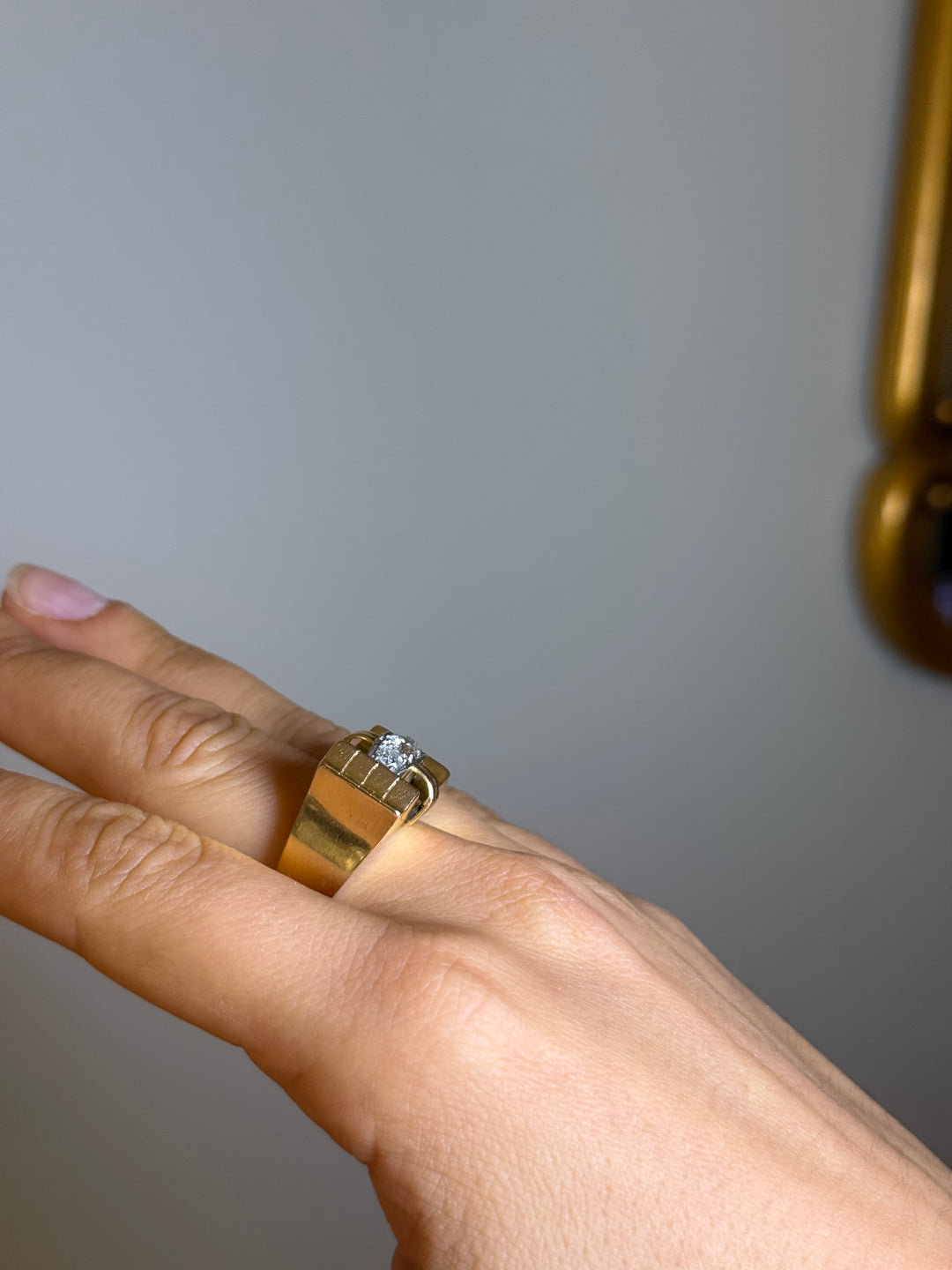 Bague Tank or jaune et diamants 1950s