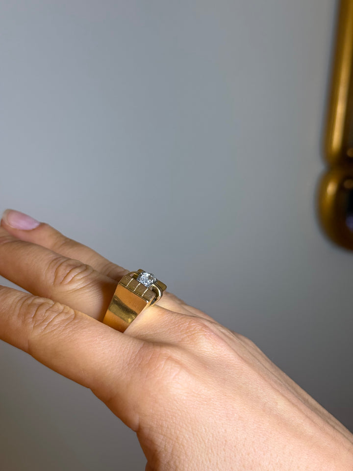 Bague Tank or jaune et diamants 1950s
