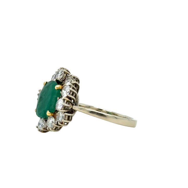 Bague marguerite émeraude diamants en or blanc